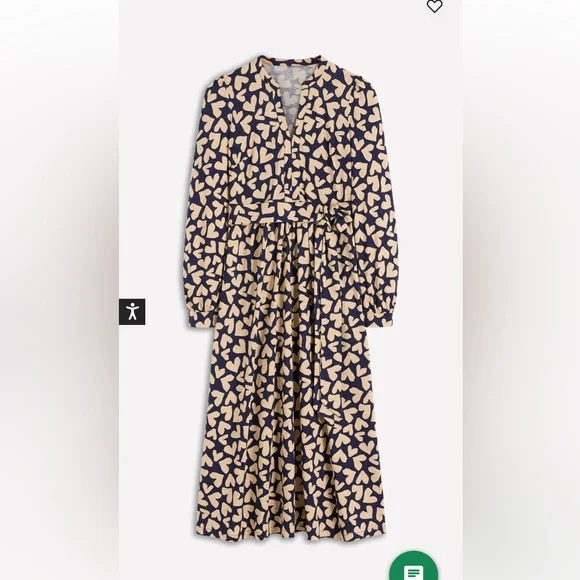 Boden Naomi Long Sleeve Jersey Dress Women’s French Navy Hearts Scattered 10 R - Picture 7 of 15